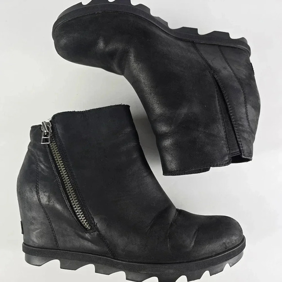 Sorel Women's Joan Of Arctic Black Leather Wedge Zip Bootie Waterproof Size 10 - Picture 9 of 16